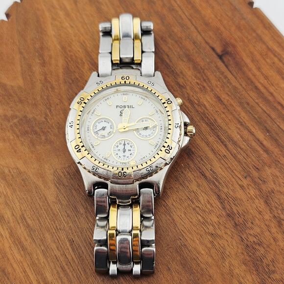 Fossil Two Tone Multifunction Watch Calendar Dial TLC Project Piece BQ-9030 - Picture 4 of 7